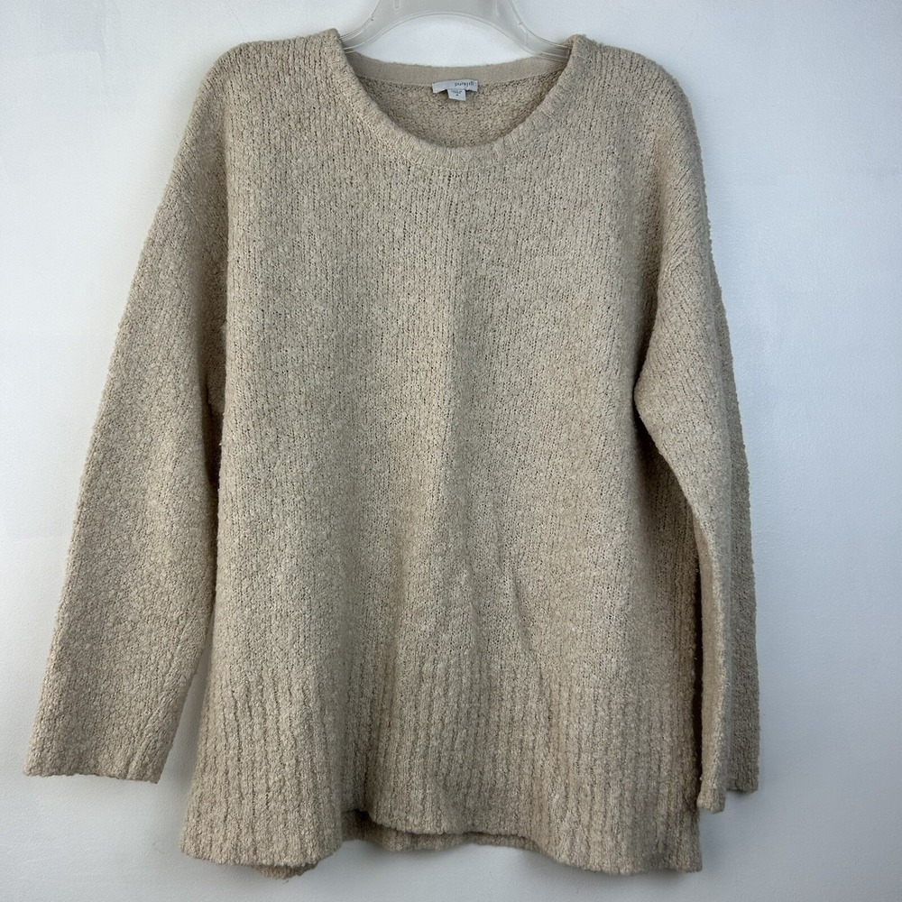 Pure Jill Sweater Womans M Wool Blend Fuzzy Crewneck Ivory Capsule Minimalist